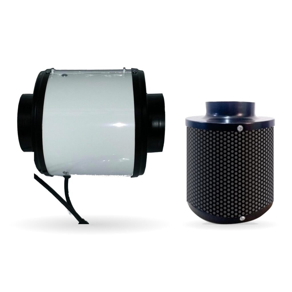 Combo Extracción 4" Turbina Lineal 3 Vel + Filtro Motor Bel 15x18 cm